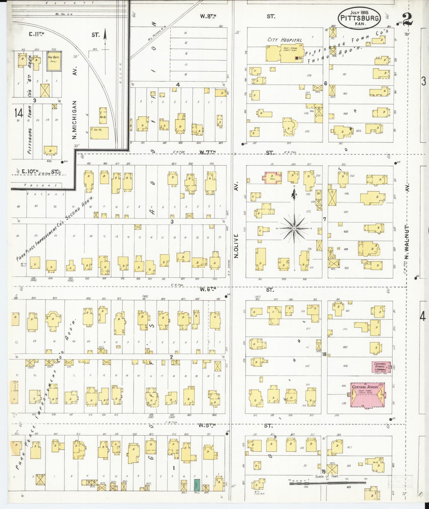 Sanborn Fire Insurance Map from Pittsburg, Crawford County, Kansas (1905), Sheet #0002 - Complete Map Set gallery image, historic Sanborn map, vintage wall art, Kansas Kansas