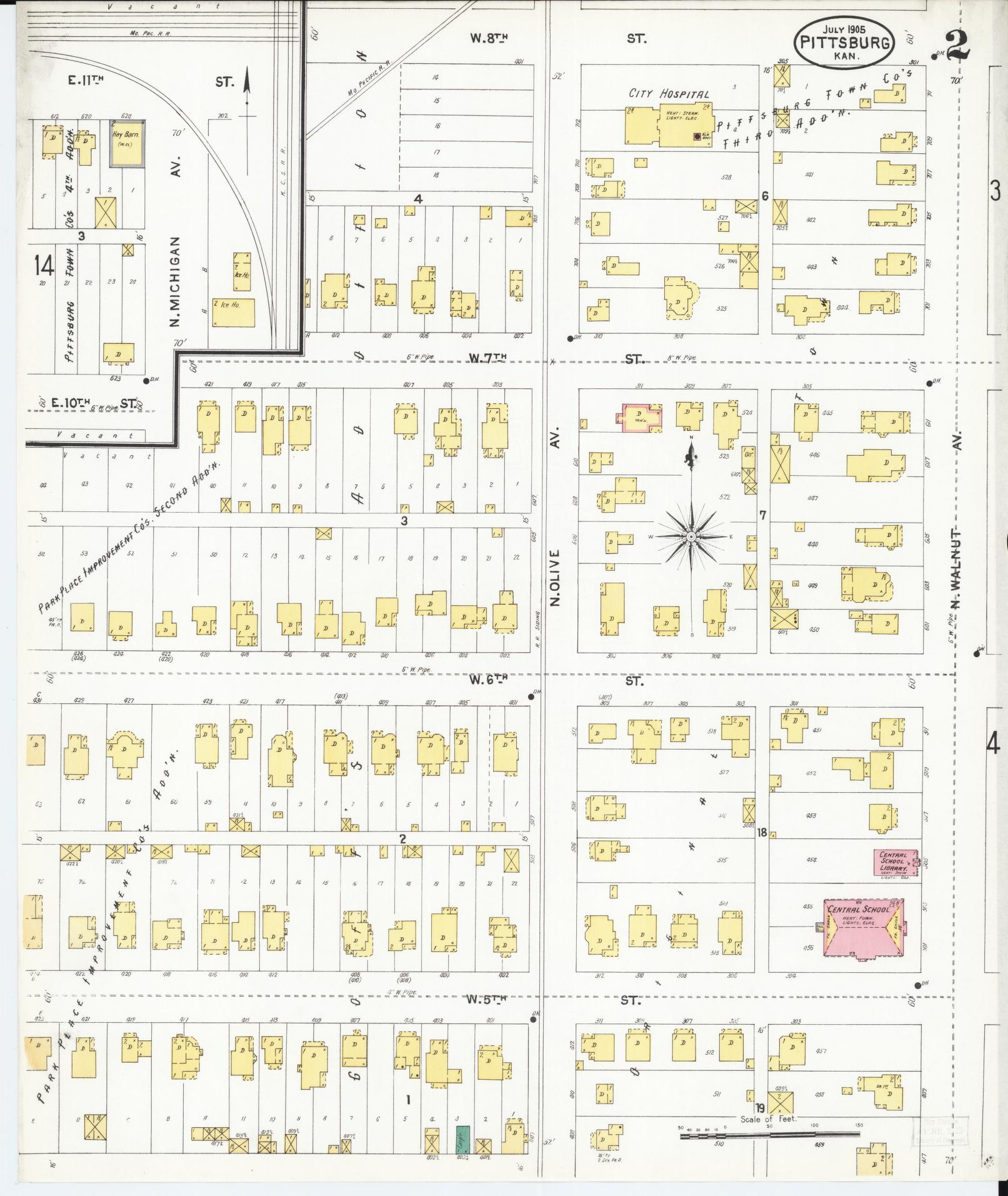 Sanborn Fire Insurance Map from Pittsburg, Crawford County, Kansas (1905), Sheet #0002 - Complete Map Set gallery image, historic Sanborn map, vintage wall art, Kansas Kansas