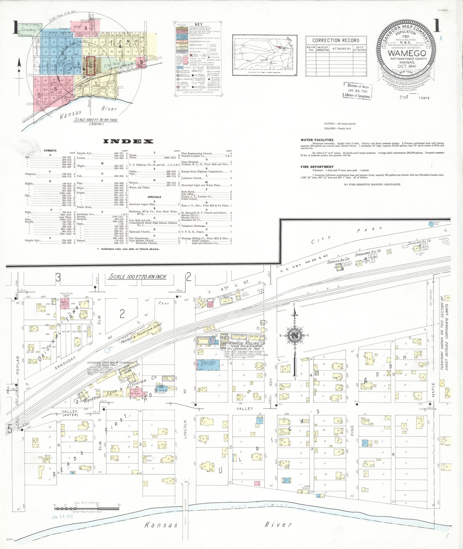 Sanborn Fire Insurance Map from Wamego, Pottawatomie County, Kansas. (1941) – Historic Sanborn Fire Insurance Map Print