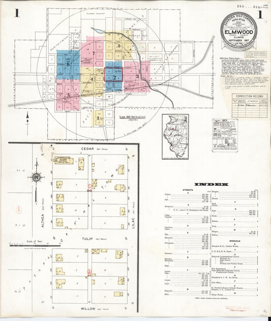 Sanborn Fire Insurance Map from Elmwood, Peoria County, Illinois (1944), Sheet #0001 - Complete Map Set gallery image, historic Sanborn map, vintage wall art, Illinois Illinois