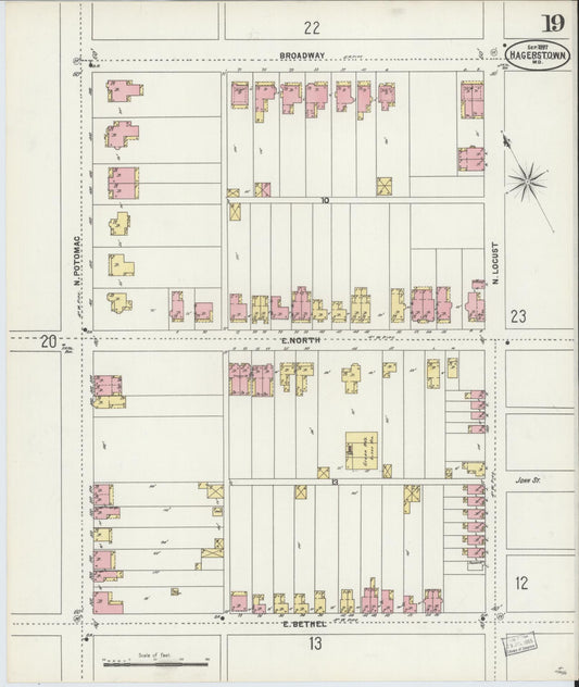 Sanborn Fire Insurance Map from Hagerstown, Washington County, Maryland (1897), Sheet #0019 - Historic Sanborn Fire Insurance Map Print, vintage old map wall art, antique decor, genealogy gift, Maryland Maryland map