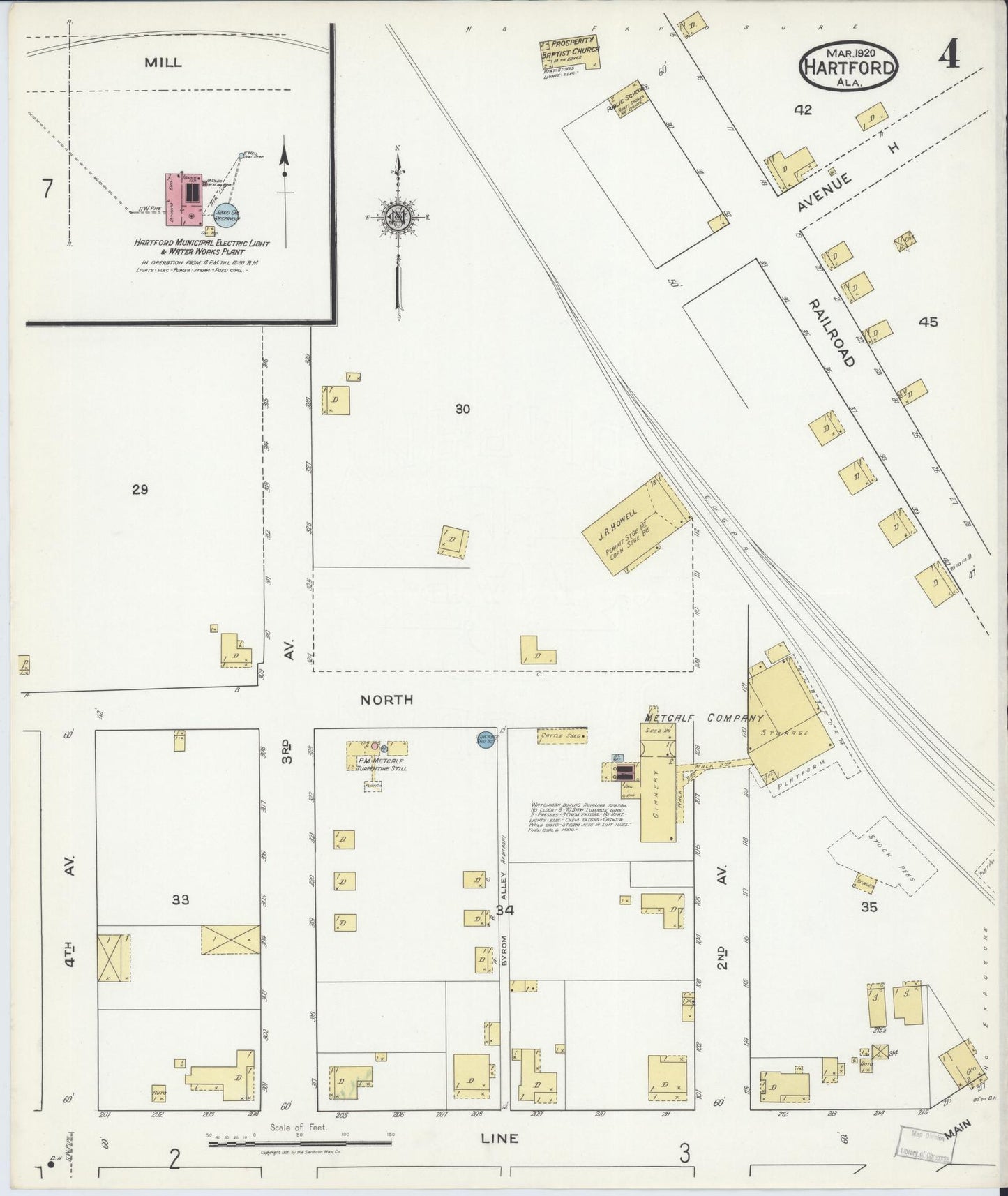 Sanborn Fire Insurance Map from Hartford, Geneva County, Alabama (1920), Sheet #0004 - Complete Map Set gallery image, historic Sanborn map, vintage wall art, Alabama Alabama