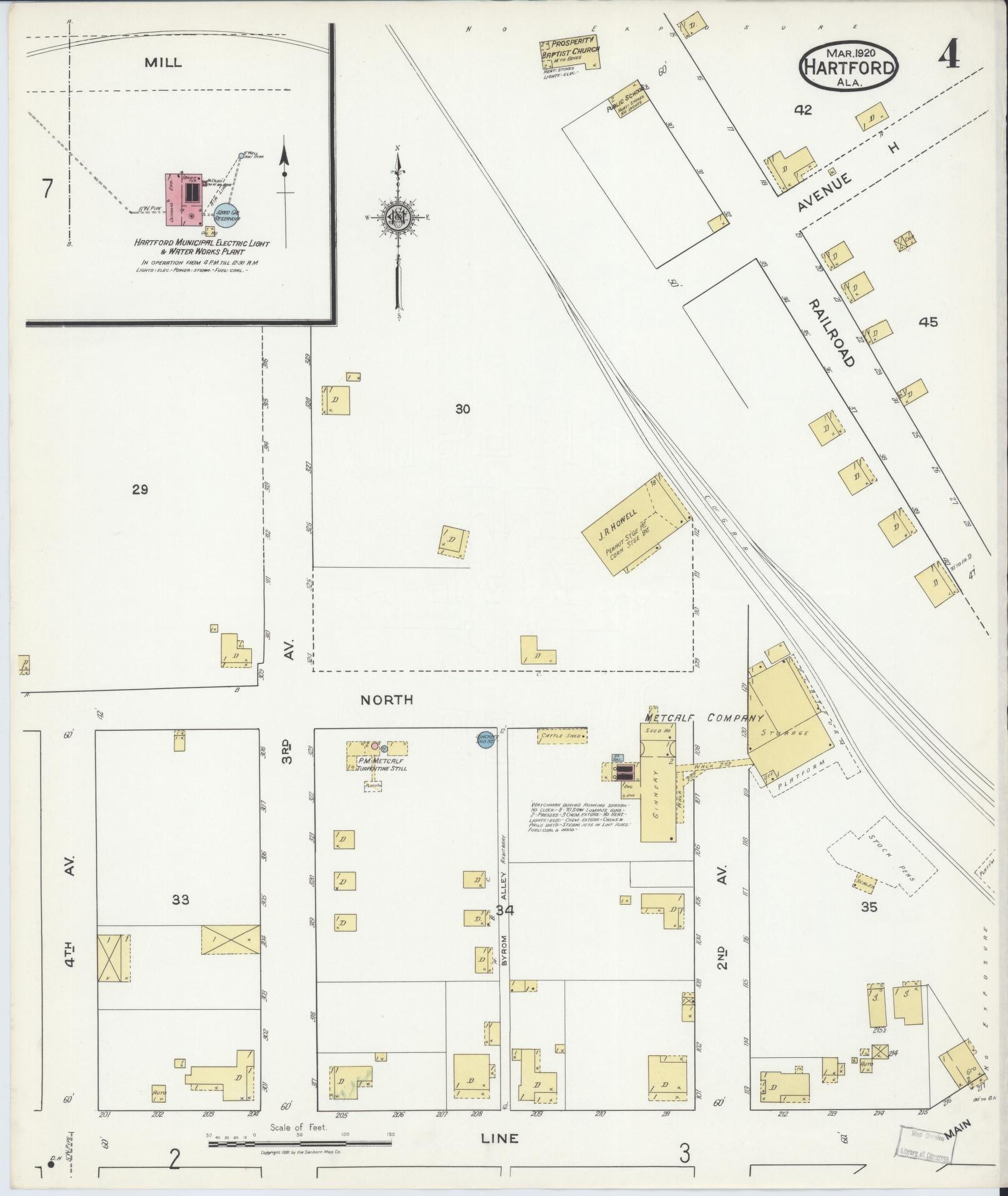 Sanborn Fire Insurance Map from Hartford, Geneva County, Alabama (1920), Sheet #0004 - Complete Map Set gallery image, historic Sanborn map, vintage wall art, Alabama Alabama