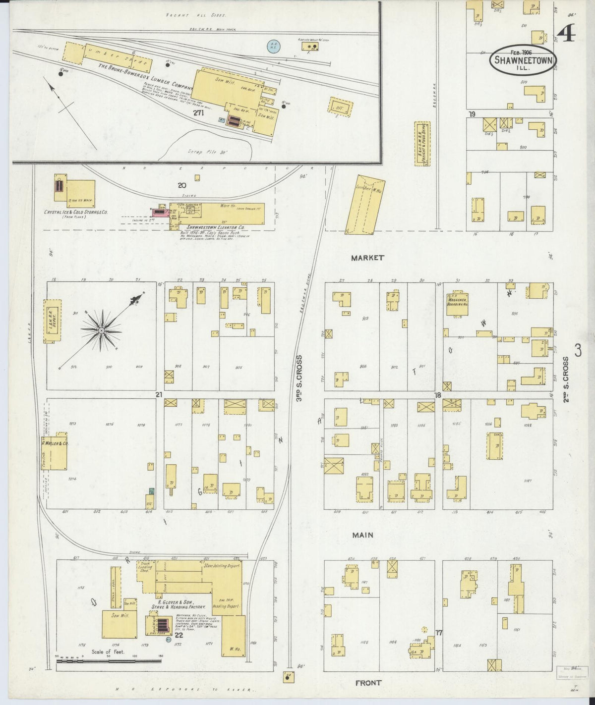 Sanborn Fire Insurance Map from Shawneetown, Gallatin County, Illinois (1906), Sheet #0004 - Historic Sanborn Fire Insurance Map Print, vintage old map wall art, antique decor, genealogy gift, Illinois Illinois map