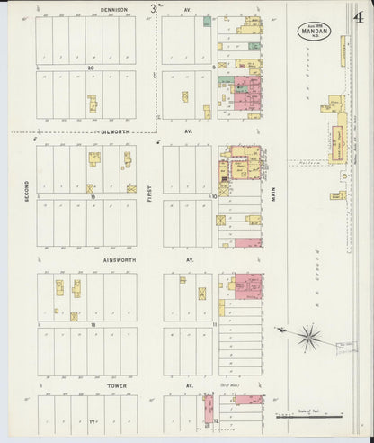 Sanborn Fire Insurance Map from Mandan, Morton County, North Dakota (1898), Sheet #0004 - Complete Map Set gallery image, historic Sanborn map, vintage wall art, North Dakota North Dakota