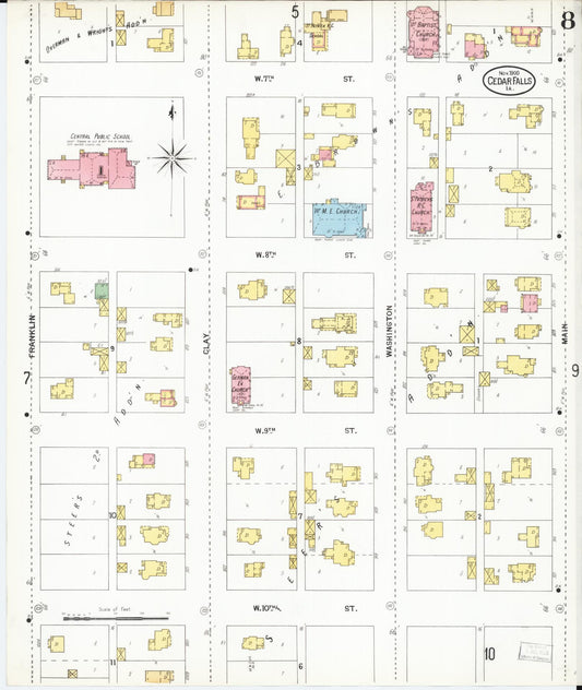 Sanborn Fire Insurance Map from Cedar Falls, Black Hawk County, Iowa (1900), Sheet #0008 - Historic Sanborn Fire Insurance Map Print, vintage old map wall art