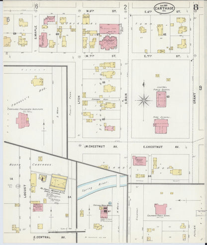 Sanborn Fire Insurance Map from Carthage, Jasper County, Missouri (1897), Sheet #0008 - Complete Map Set gallery image, historic Sanborn map, vintage wall art, Missouri Missouri