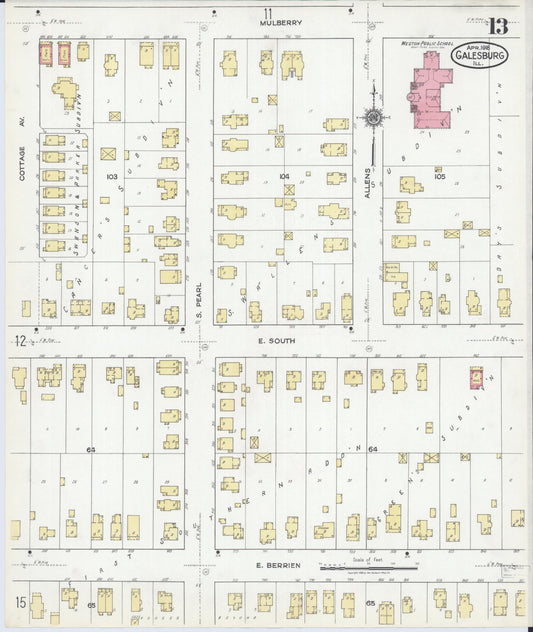 Sanborn Fire Insurance Map from Galesburg, Knox County, Illinois (1918), Sheet #0013 - Historic Sanborn Fire Insurance Map Print, vintage old map wall art, antique decor, genealogy gift, Illinois Illinois map