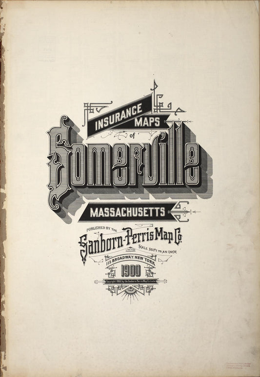 Sanborn Fire Insurance Map from Somerville, Middlesex County, Massachusetts (1900), Sheet #0001 - Historic Sanborn Fire Insurance Map Print, vintage old map wall art, antique decor, genealogy gift, Massachusetts Massachusetts map