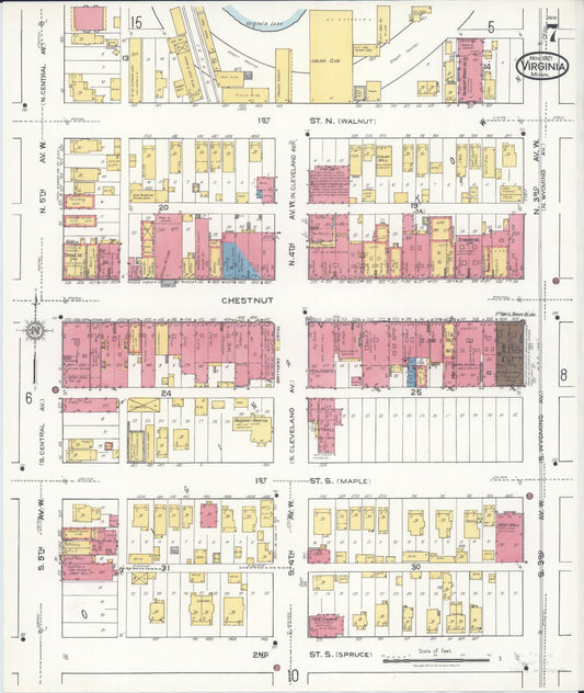 Sanborn Fire Insurance Map from Virginia, Saint Louis County, Minnesota (1921), Sheet #0007 - Historic Sanborn Fire Insurance Map Print, vintage old map wall art, antique decor, genealogy gift, Minnesota Minnesota map