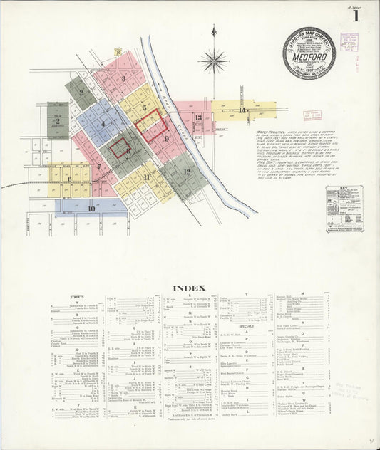 Sanborn Fire Insurance Map from Medford, Jackson County, Oregon (1907), Sheet #0001 - Historic Sanborn Fire Insurance Map Print, vintage old map wall art, antique decor, genealogy gift, Oregon Oregon map
