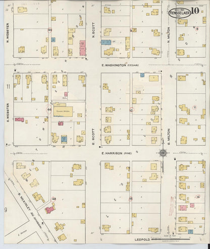 Sanborn Fire Insurance Map from Rensselaer, Jasper County, Indiana (1942), Sheet #0010 - Historic Sanborn Fire Insurance Map Print, vintage old map wall art, antique decor, genealogy gift, Indiana Indiana map