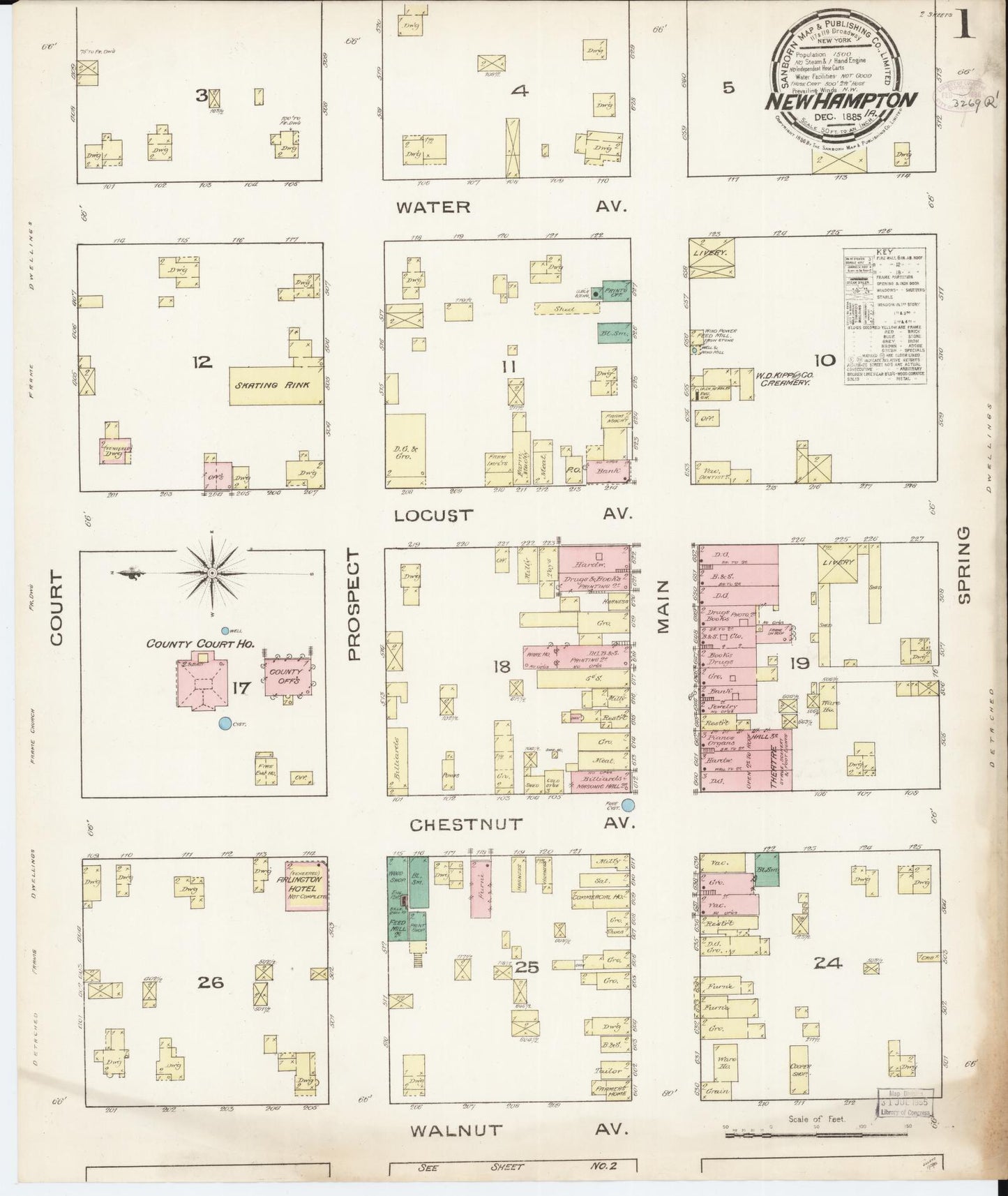 Sanborn Fire Insurance Map from New Hampton, Chickasaw County, Iowa (1885), Sheet #0001 - Historic Sanborn Fire Insurance Map Print