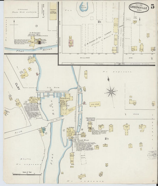 Sanborn Fire Insurance Map from Greenville, Montcalm County, Michigan (1887), Sheet #0005 - Historic Sanborn Fire Insurance Map Print, vintage old map wall art, antique decor, genealogy gift, Michigan Michigan map