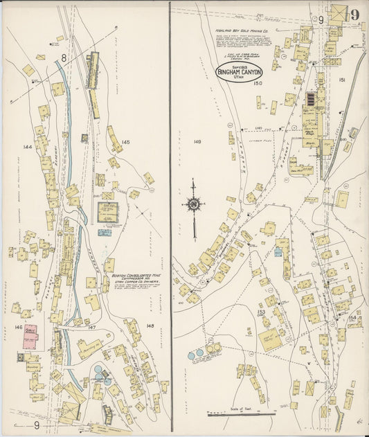 Sanborn Fire Insurance Map from Bingham Canyon, Salt Lake County, Utah (1913), Sheet #0009 - Historic Sanborn Fire Insurance Map Print, vintage old map wall art, antique decor, genealogy gift, Utah Utah map