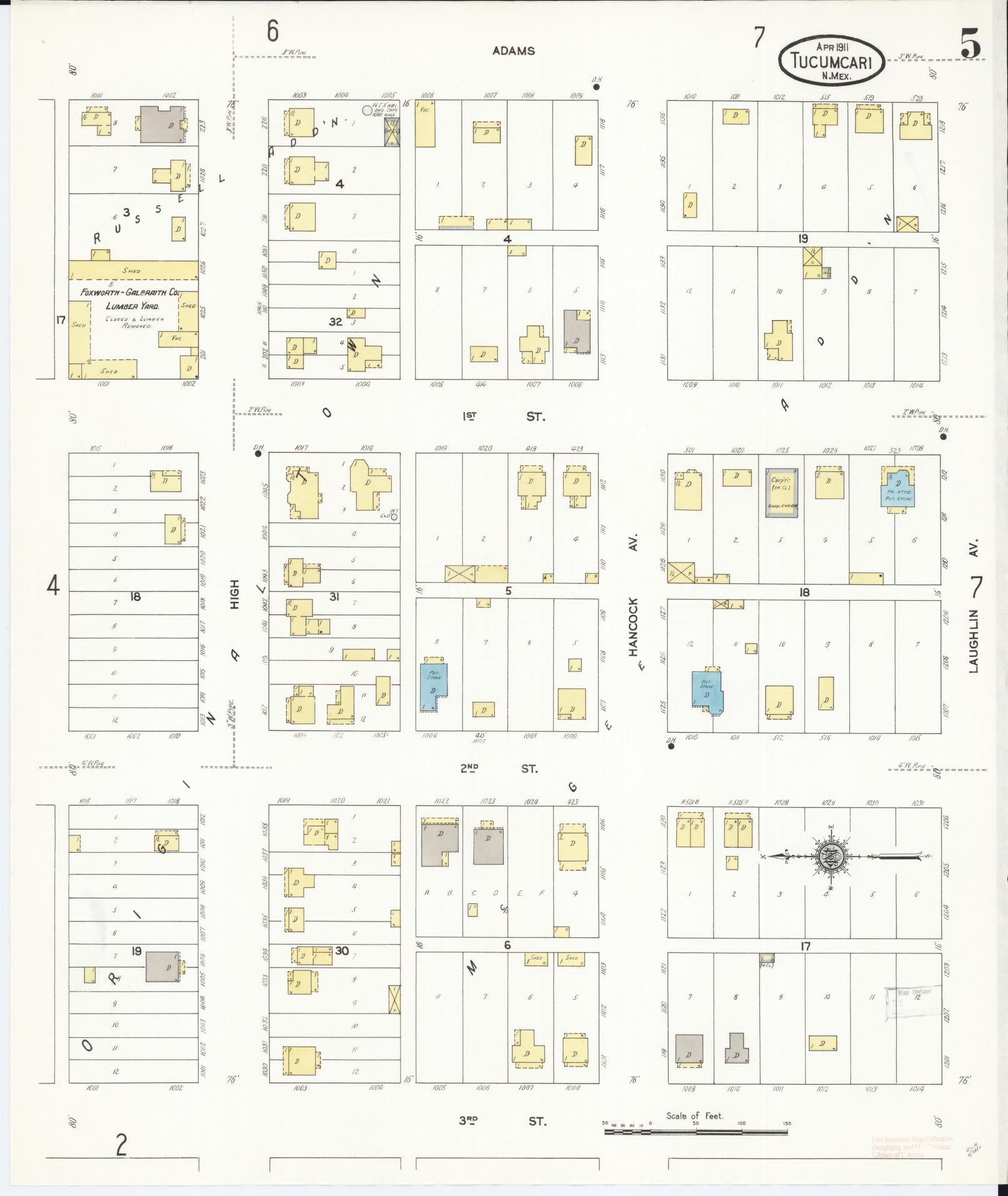 Sanborn Fire Insurance Map from Tucumcari, Quay County, New Mexico (1911), Sheet #0005 - Complete Map Set gallery image, historic Sanborn map, vintage wall art, New Mexico New Mexico