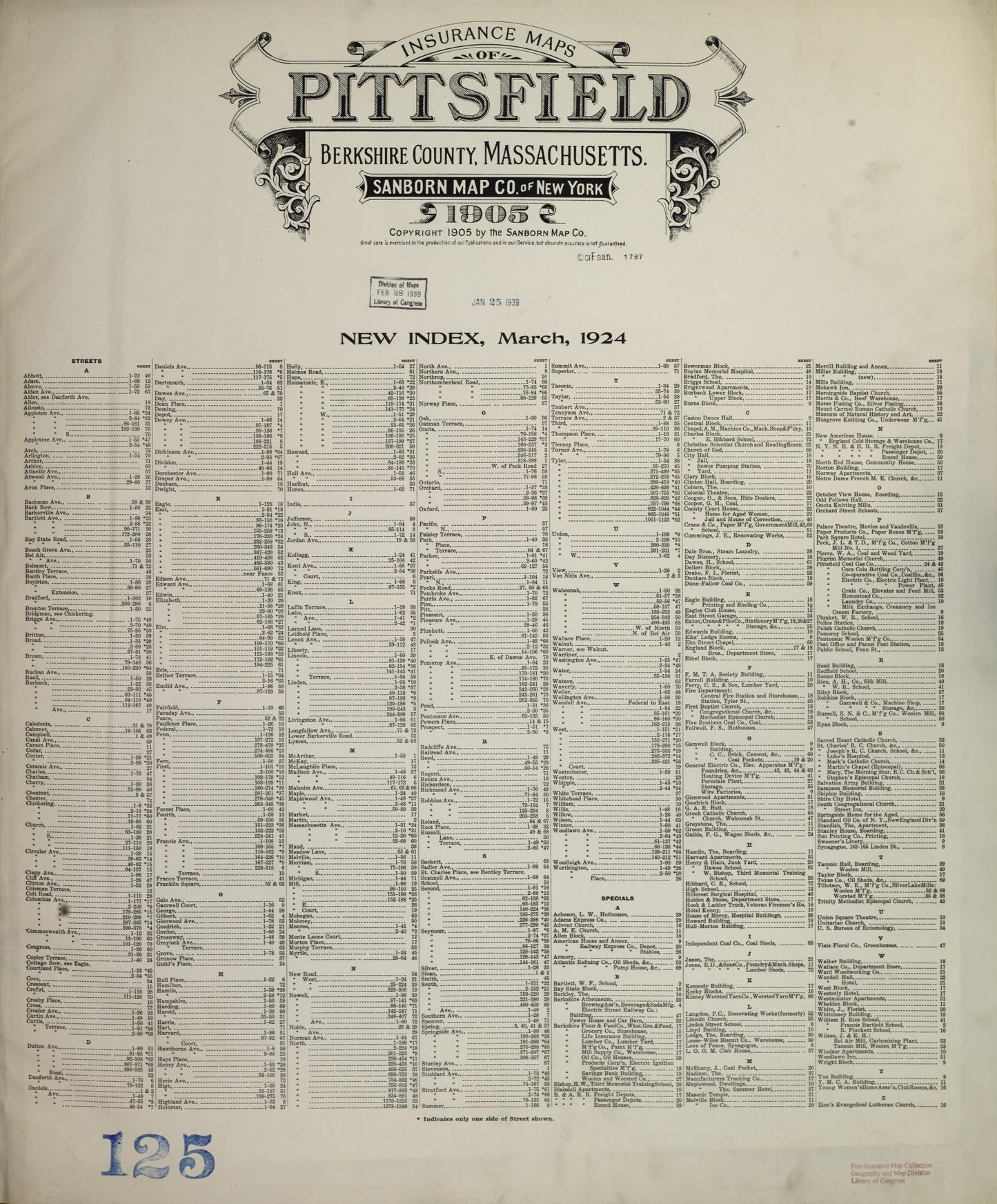 Sanborn Fire Insurance Map from Pittsfield, Berkshire County, Massachusetts. (1941) – Historic Sanborn Fire Insurance Map Print