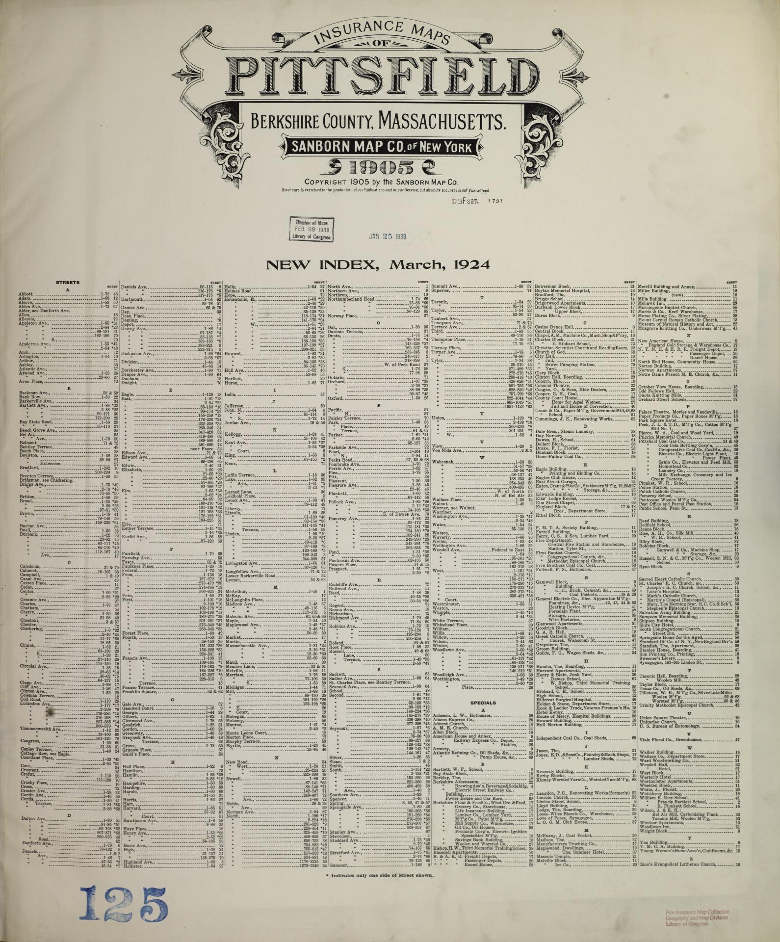Sanborn Fire Insurance Map from Pittsfield, Berkshire County, Massachusetts. (1941) – Historic Sanborn Fire Insurance Map Print