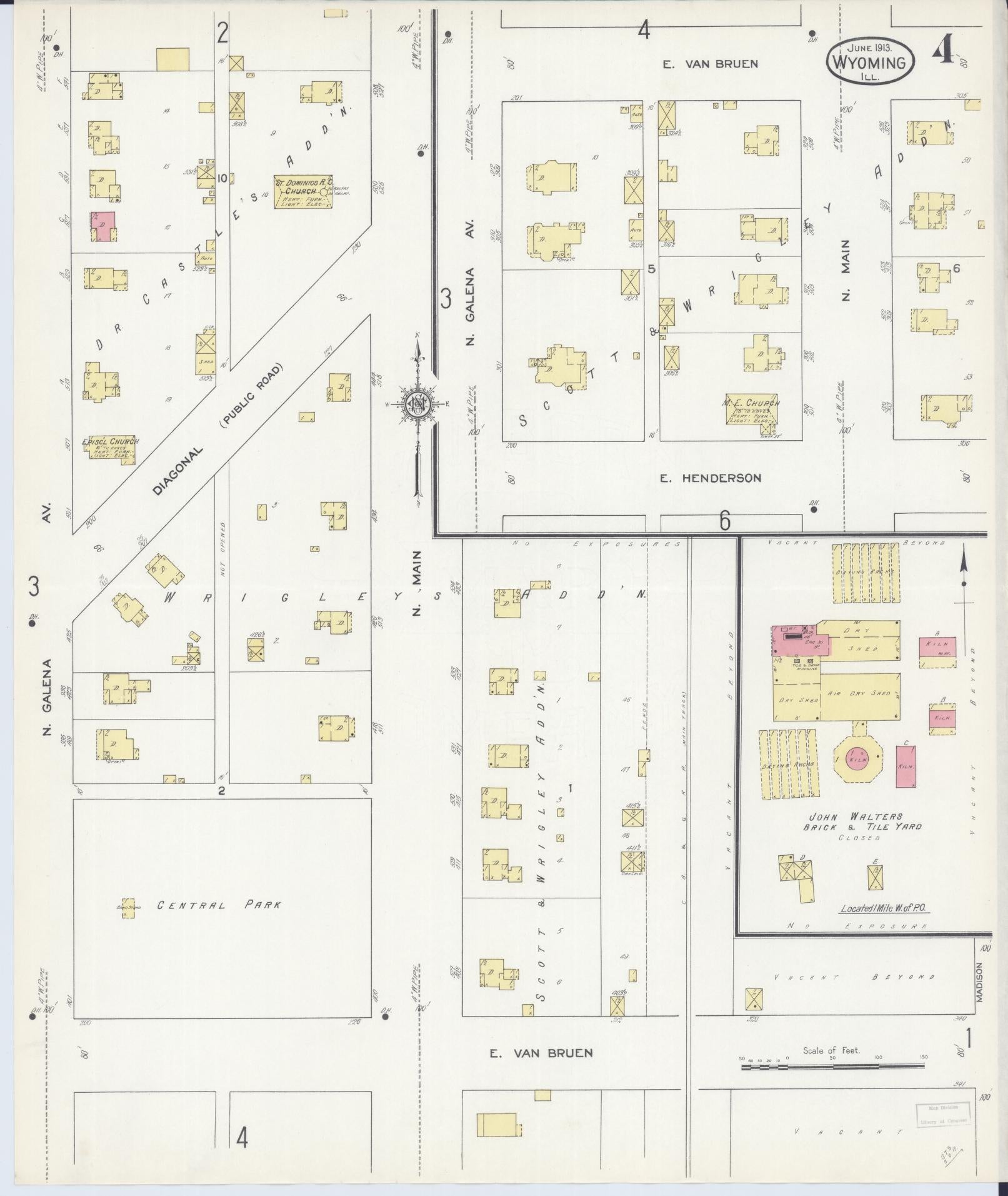 Sanborn Fire Insurance Map from Wyoming, Stark County, Illinois (1913), Sheet #0004 - Complete Map Set gallery image, historic Sanborn map, vintage wall art, Illinois Illinois