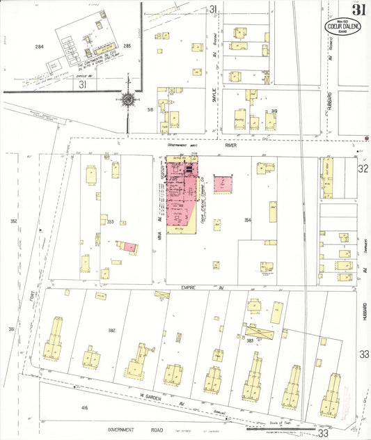 Sanborn Fire Insurance Map from Coeur D'alene, Kootenai County, Idaho (1921), Sheet #0031 - Historic Sanborn Fire Insurance Map Print, vintage old map wall art, antique decor, genealogy gift, Idaho Idaho map