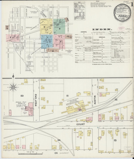 Sanborn Fire Insurance Map from Paris, Edgar County, Illinois (1890), Sheet #0001 - Complete Map Set gallery image, historic Sanborn map, vintage wall art, Illinois Illinois