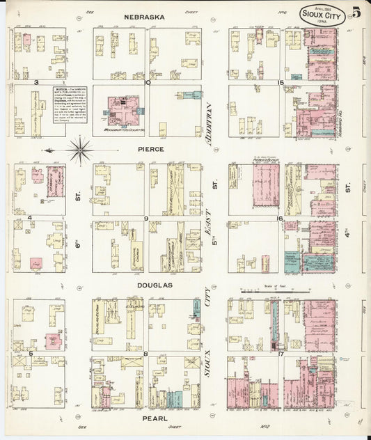 Sanborn Fire Insurance Map from Sioux City, Woodbury County, Iowa (1884), Sheet #0005 - Historic Sanborn Fire Insurance Map Print, vintage old map wall art