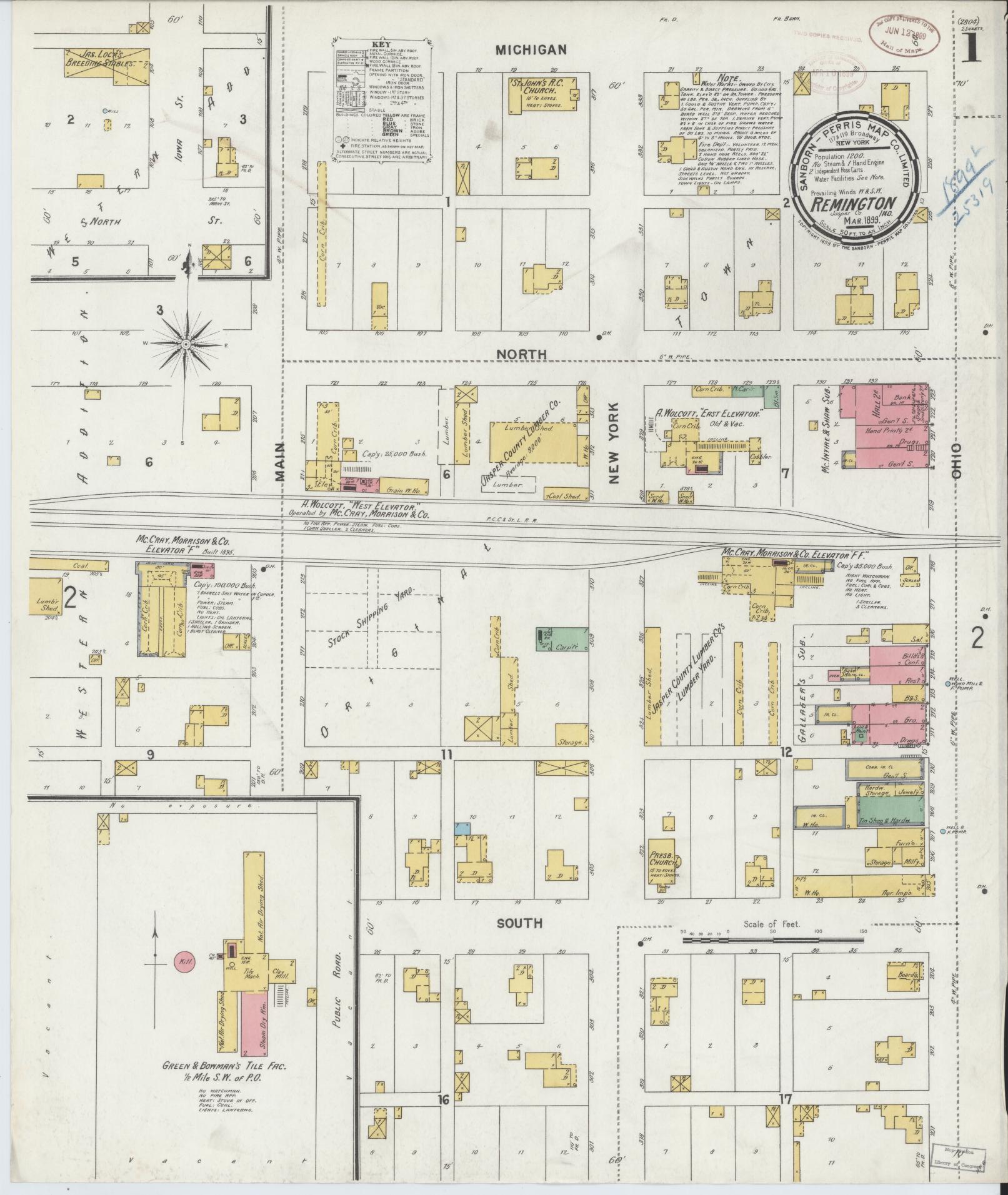 Sanborn Fire Insurance Map from Remington, Jasper County, Indiana (1899), Sheet #0001 - Complete Map Set gallery image, historic Sanborn map, vintage wall art, Indiana Indiana