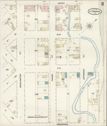 Sanborn Fire Insurance Map from La Grande, Union County, Oregon (1888), Sheet #0002 - Complete Map Set gallery image, historic Sanborn map, vintage wall art, Oregon Oregon