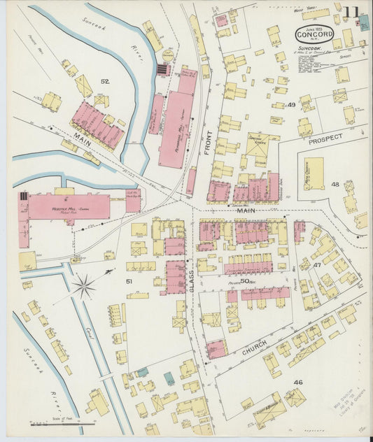 Sanborn Fire Insurance Map from Concord, Merrimack County, New Hampshire (1893), Sheet #0011 - Historic Sanborn Fire Insurance Map Print, vintage old map wall art, antique decor, genealogy gift, New Hampshire New Hampshire map