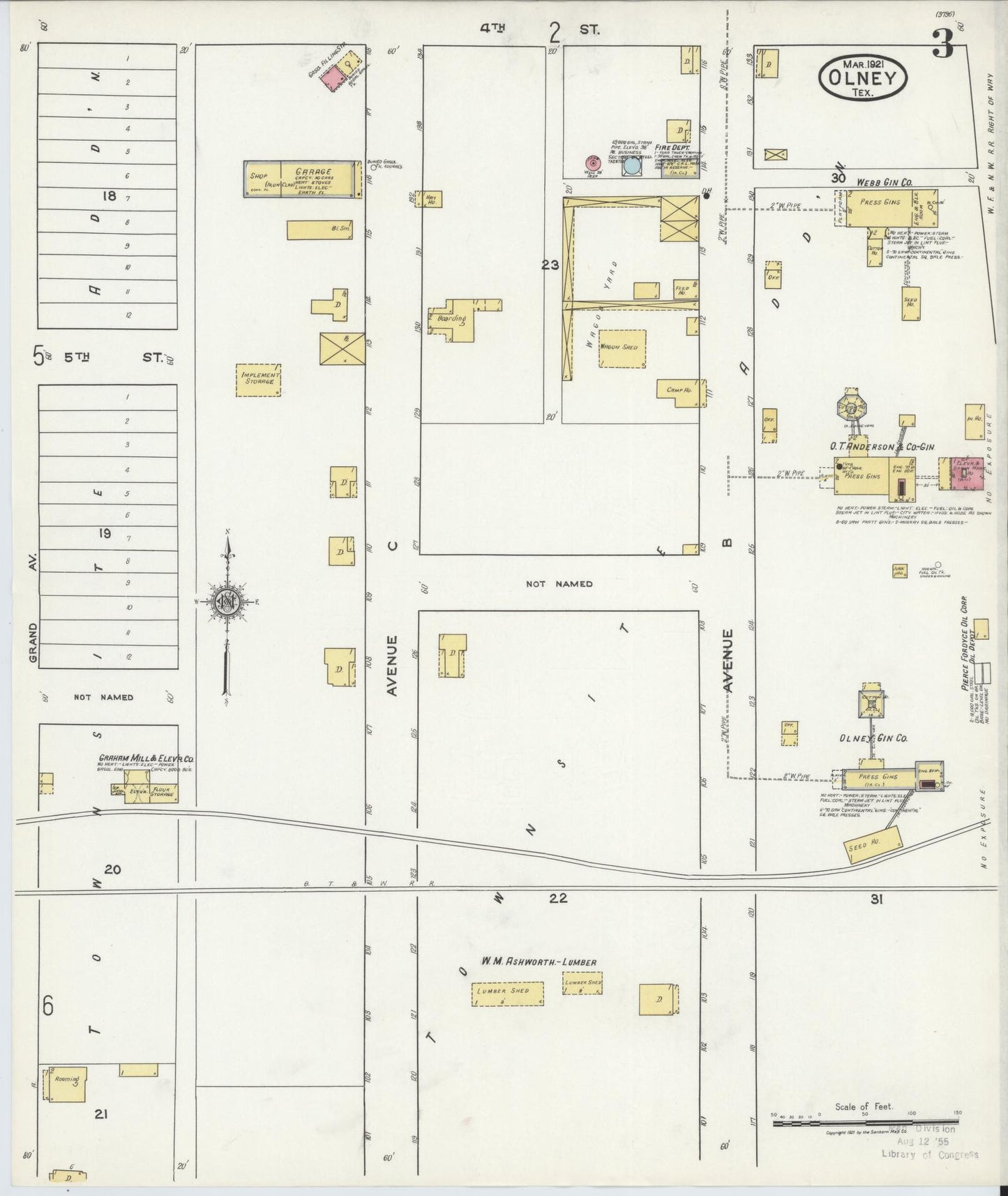 Sanborn Fire Insurance Map from Olney, Young County, Texas (1921), Sheet #0003 - Historic Sanborn Fire Insurance Map Print, vintage old map wall art, antique decor, genealogy gift, Texas Texas map
