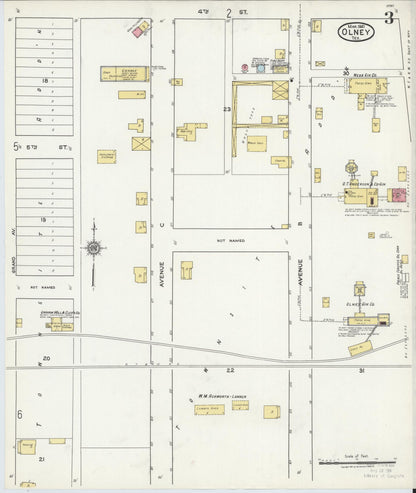 Sanborn Fire Insurance Map from Olney, Young County, Texas (1921), Sheet #0003 - Historic Sanborn Fire Insurance Map Print, vintage old map wall art, antique decor, genealogy gift, Texas Texas map
