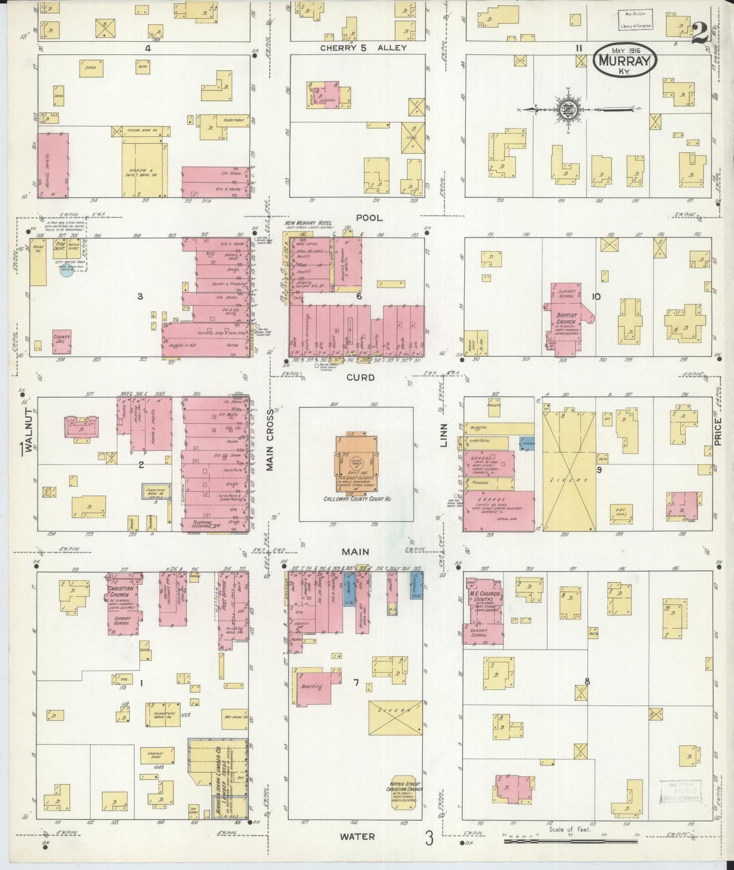 Sanborn Fire Insurance Map from Murray, Calloway County, Kentucky (1916), Sheet #0002 - Complete Map Set gallery image, historic Sanborn map, vintage wall art, Kentucky Kentucky