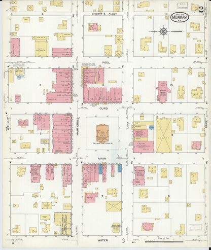 Sanborn Fire Insurance Map from Murray, Calloway County, Kentucky (1916), Sheet #0002 - Complete Map Set gallery image, historic Sanborn map, vintage wall art, Kentucky Kentucky
