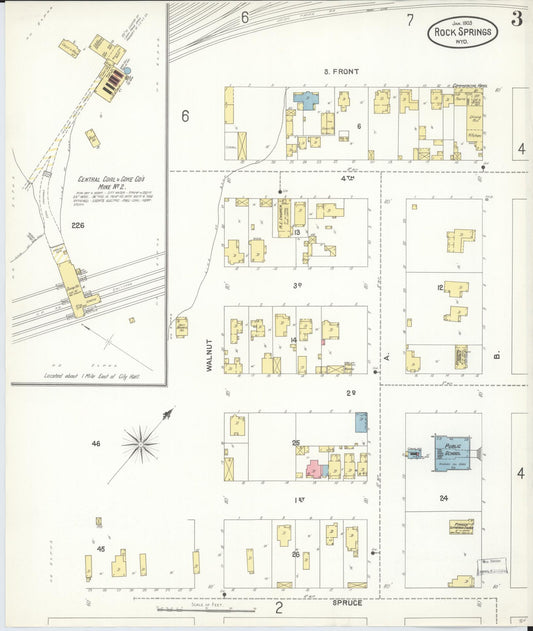Sanborn Fire Insurance Map from Rock Springs, Sweetwater County, Wyoming (1903), Sheet #0003 - Historic Sanborn Fire Insurance Map Print, vintage old map wall art, antique decor, genealogy gift, Wyoming Wyoming map
