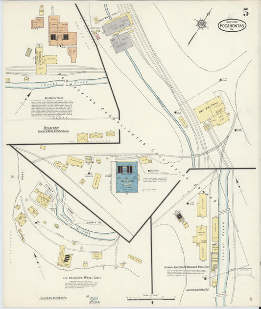 Sanborn Fire Insurance Map from Pocahontas, Tazewell County, Virginia (1913), Sheet #0005 - Historic Sanborn Fire Insurance Map Print, vintage old map wall art, antique decor, genealogy gift, Virginia Virginia map