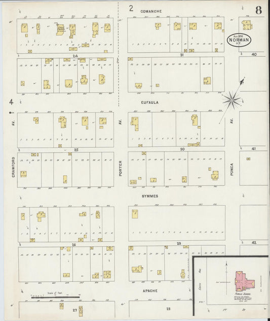 Sanborn Fire Insurance Map from Norman, Cleveland County, Oklahoma (1898), Sheet #0008 - Historic Sanborn Fire Insurance Map Print, vintage old map wall art, antique decor, genealogy gift, Oklahoma Oklahoma map