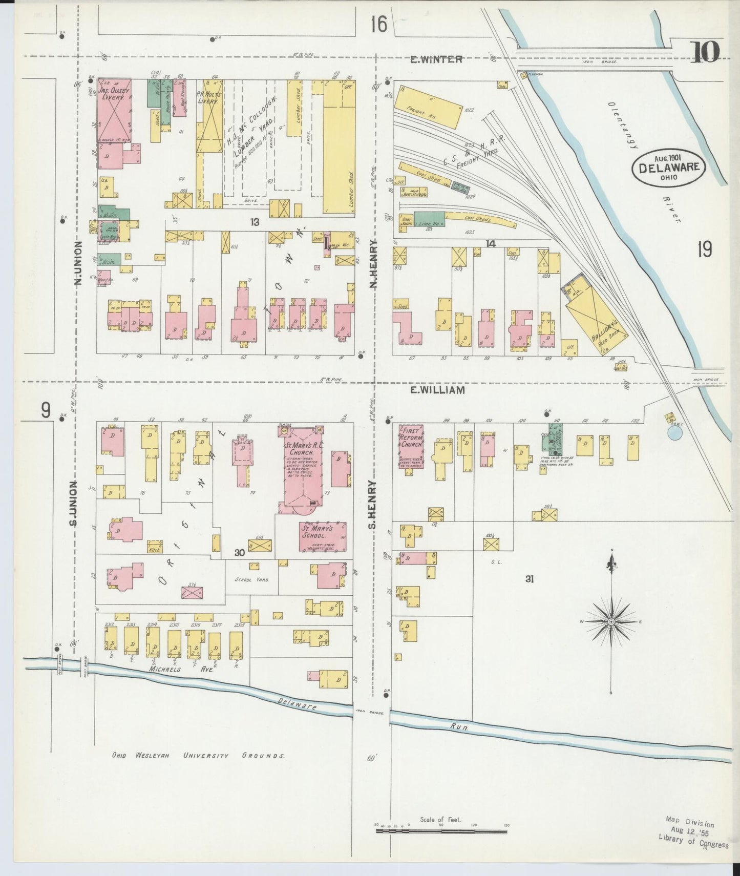 Sanborn Fire Insurance Map from Delaware, Delaware County, Ohio (1901), Sheet #0010 - Complete Map Set gallery image, historic Sanborn map, vintage wall art, Sanborn Fire Insurance Map from Delaware Delaware