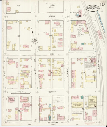 Sanborn Fire Insurance Map from Burlington, Des Moines County, Iowa (1888), Sheet #0010 - Historic Sanborn Fire Insurance Map Print