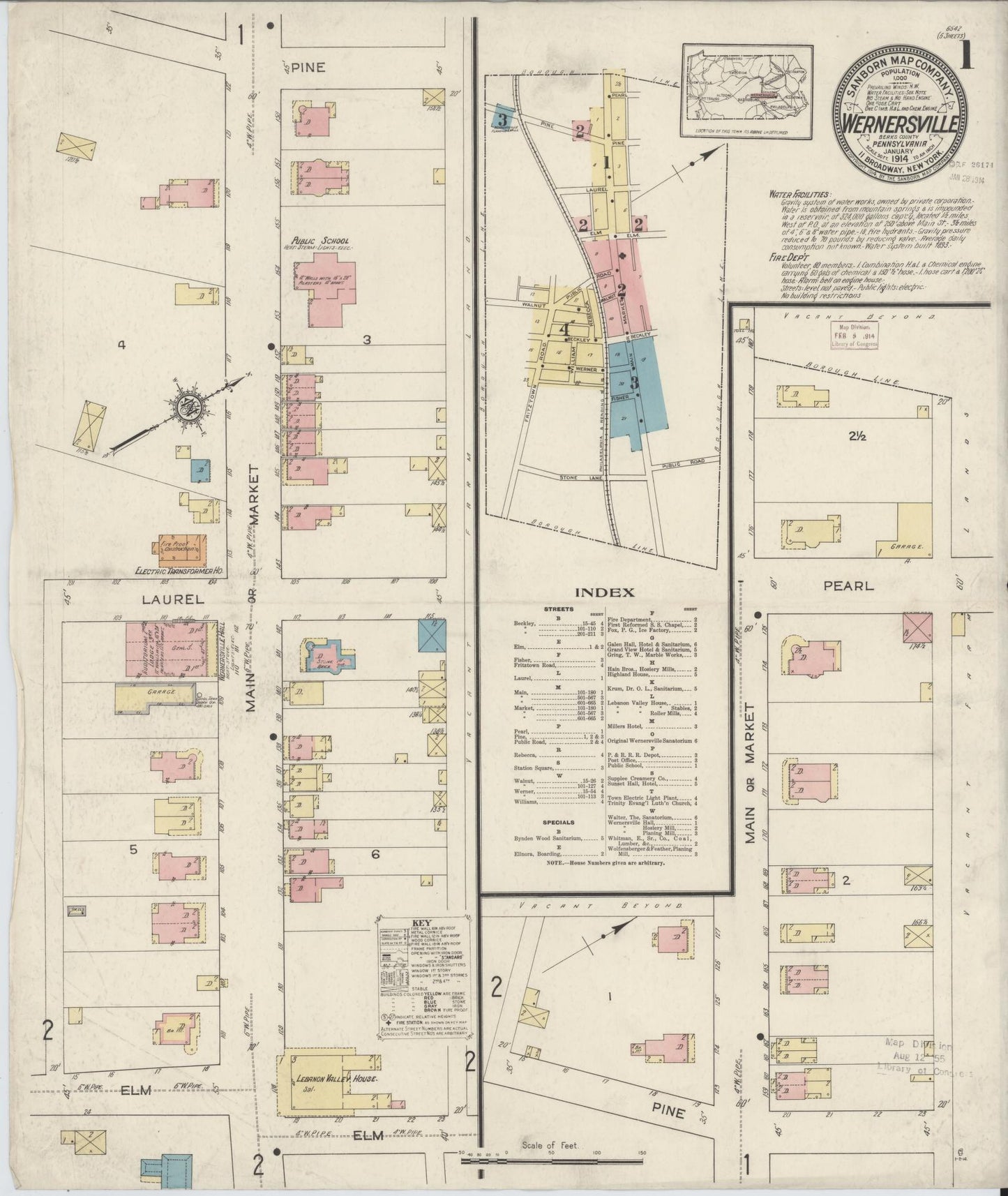 Sanborn Fire Insurance Map from Wernersville, Berks County, Pennsylvania (1914), Sheet #0001 - Complete Map Set gallery image, historic Sanborn map, vintage wall art, Pennsylvania Pennsylvania