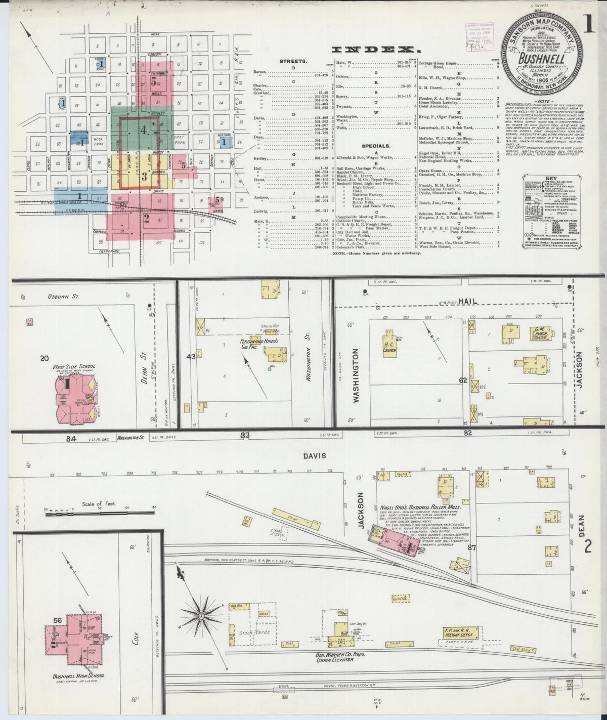 Sanborn Fire Insurance Map from Bushnell, Mcdonough County, Illinois (1906), Sheet #0001 - Complete Map Set gallery image, historic Sanborn map, vintage wall art, Illinois Illinois