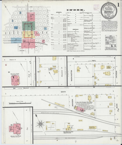 Sanborn Fire Insurance Map from Bushnell, Mcdonough County, Illinois (1906), Sheet #0001 - Complete Map Set gallery image, historic Sanborn map, vintage wall art, Illinois Illinois