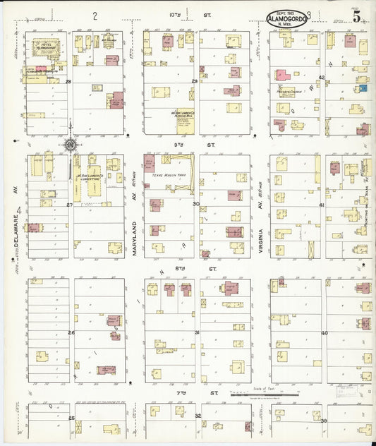 Sanborn Fire Insurance Map from Alamogordo, Otero County, New Mexico (1921), Sheet #0005 - Historic Sanborn Fire Insurance Map Print, vintage old map wall art, antique decor, genealogy gift, New Mexico New Mexico map