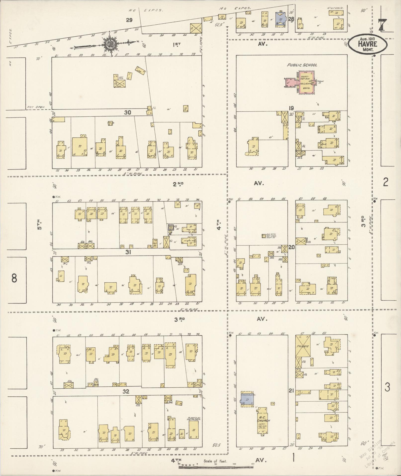 Sanborn Fire Insurance Map from Havre, Hill County, Montana (1910), Sheet #0007 - Historic Sanborn Fire Insurance Map Print, vintage old map wall art, antique decor, genealogy gift, Montana Montana map
