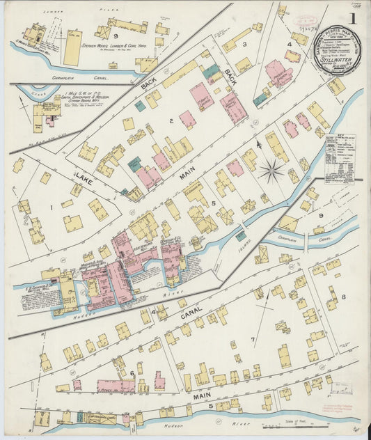 Sanborn Fire Insurance Map from Stillwater, Saratoga County, New York (1892), Sheet #0001 - Complete Map Set gallery image, historic Sanborn map, vintage wall art, New York New York