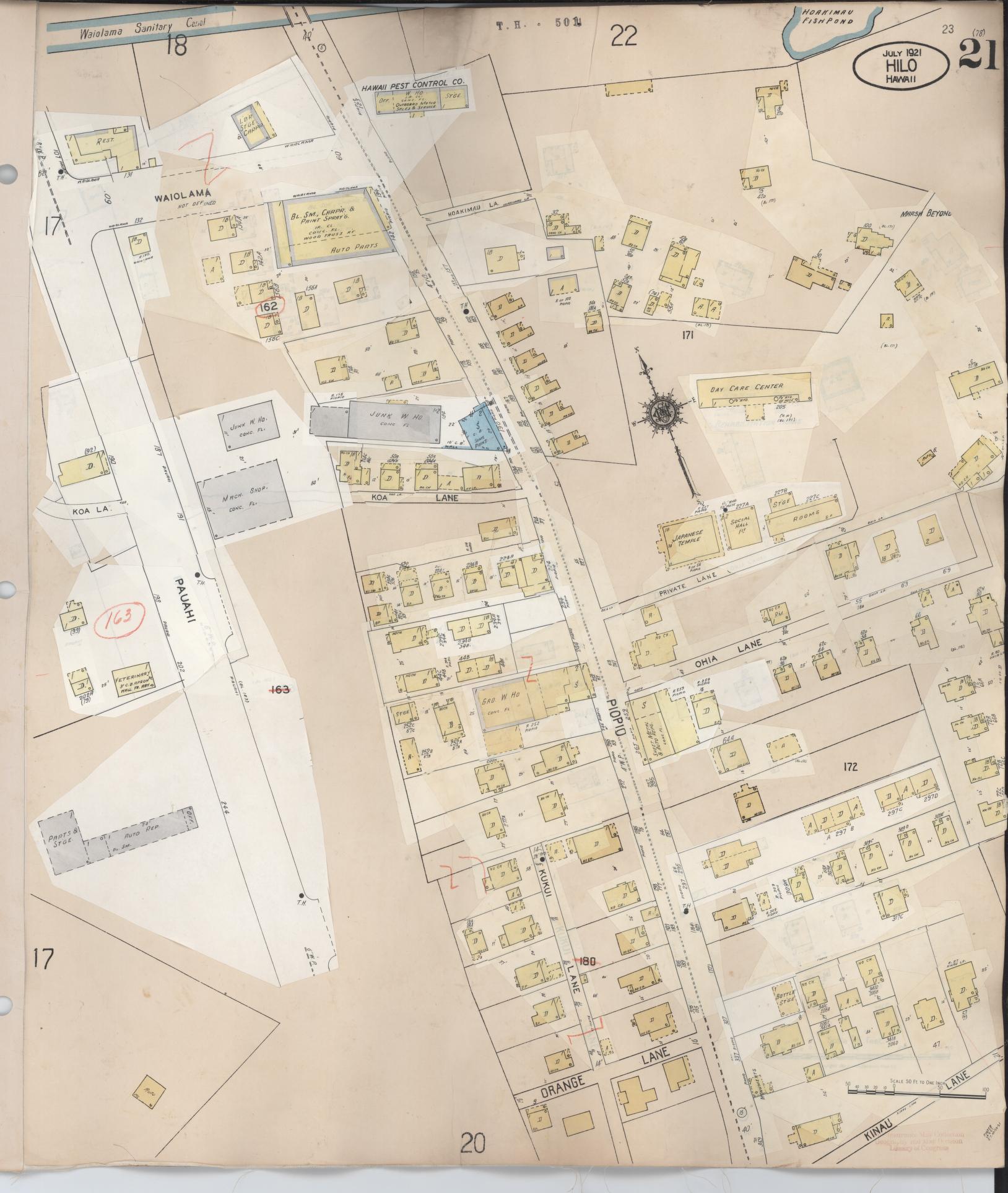 Sanborn Fire Insurance Map from Hilo, Hawaii County, Hawaii (1957), Sheet #0021 - Historic Sanborn Fire Insurance Map Print