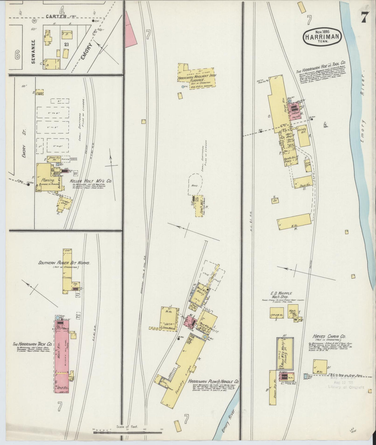 Sanborn Fire Insurance Map from Harriman, Roane County, Tennessee (1895), Sheet #0007 - Complete Map Set gallery image, historic Sanborn map, vintage wall art, Tennessee Tennessee