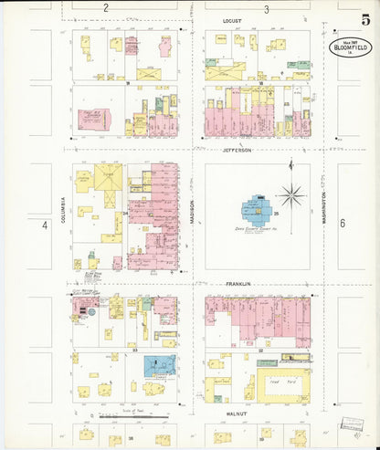 Sanborn Fire Insurance Map from Bloomfield, Davis County, Iowa (1907), Sheet #0005 - Historic Sanborn Fire Insurance Map Print, vintage old map wall art
