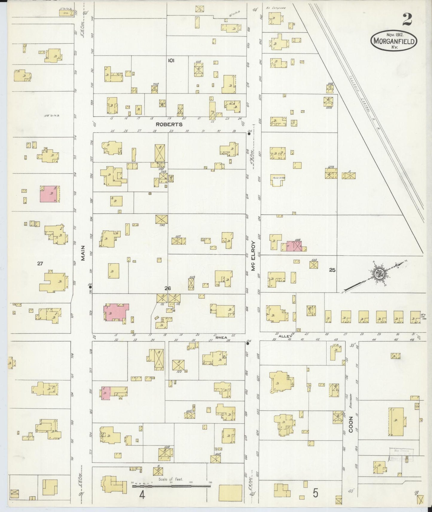Sanborn Fire Insurance Map from Morganfield, Union County, Kentucky (1912), Sheet #0002 - Complete Map Set gallery image, historic Sanborn map, vintage wall art, Kentucky Kentucky