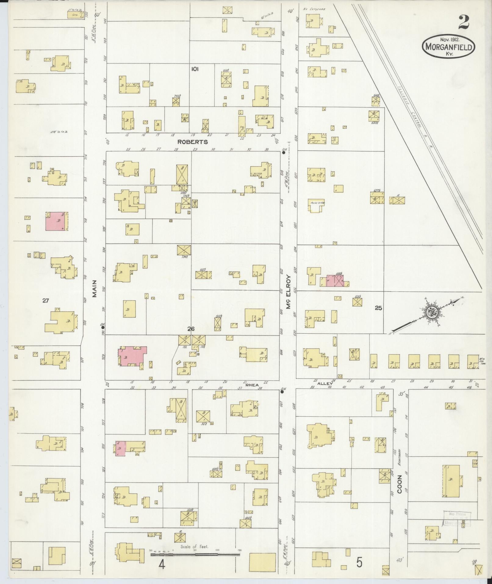Sanborn Fire Insurance Map from Morganfield, Union County, Kentucky (1912), Sheet #0002 - Complete Map Set gallery image, historic Sanborn map, vintage wall art, Kentucky Kentucky