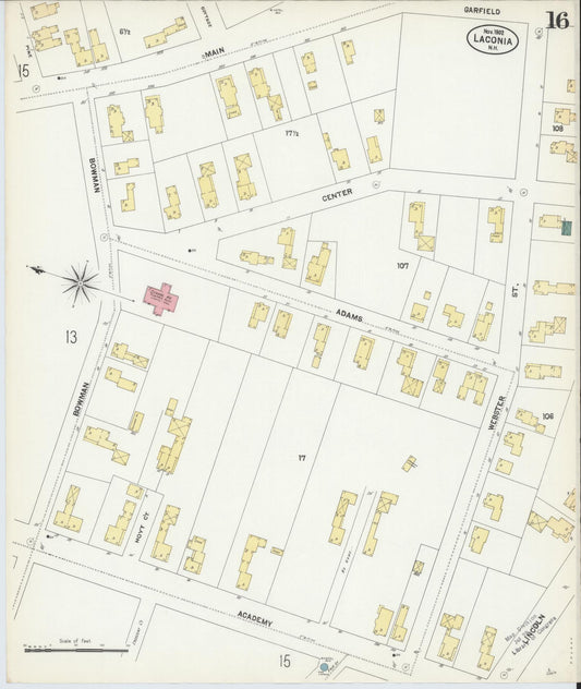 Sanborn Fire Insurance Map from Laconia, Belknap County, New Hampshire (1902), Sheet #0016 - Historic Sanborn Fire Insurance Map Print, vintage old map wall art, antique decor, genealogy gift, New Hampshire New Hampshire map